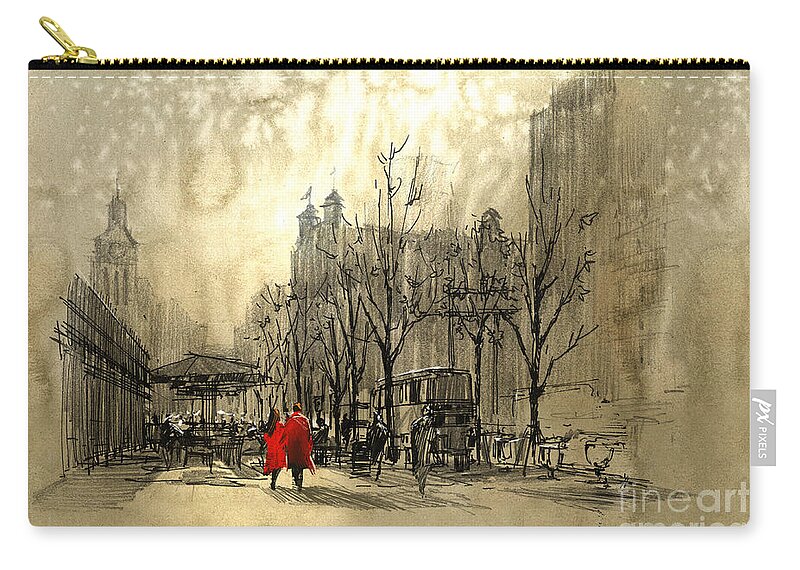 Art Zip Pouch featuring the painting Couple In City by Tithi Luadthong