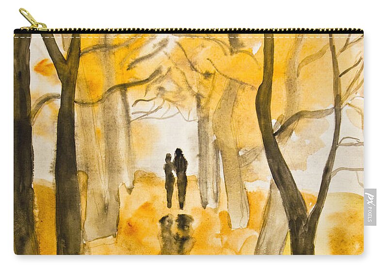 Art Zip Pouch featuring the painting Couple on autumn alley, painting by Irina Afonskaya