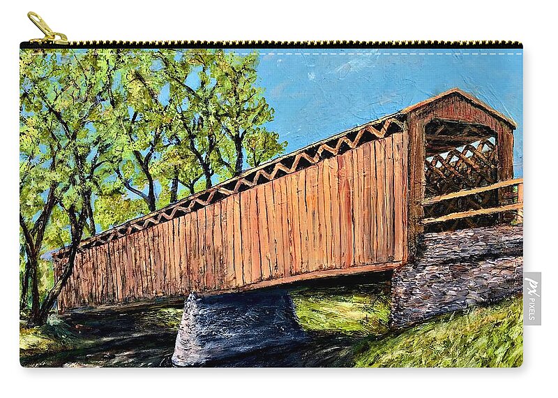 Covered Bridge Zip Pouch featuring the painting Covered Bridge by Richard Wandell