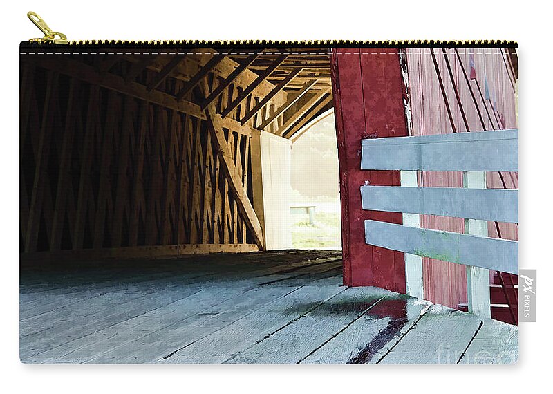 Dirt Roads Zip Pouch featuring the photograph Covered Bridge, Winterset, Iowa by Wilma Birdwell