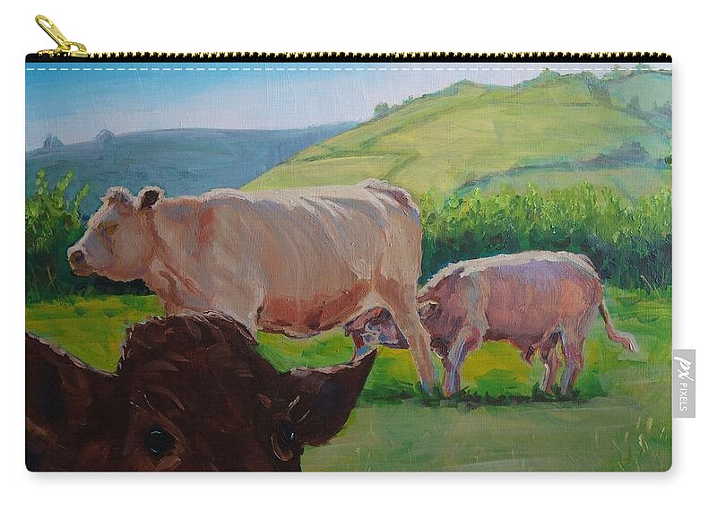 Mike Zip Pouch featuring the painting Cow and Calf Painting by Mike Jory