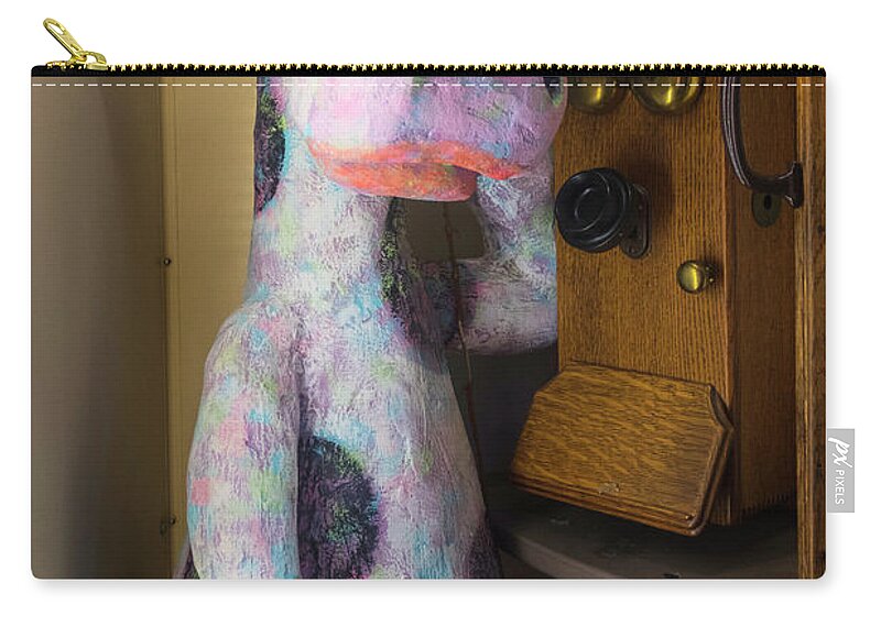 Albuquerque New Mexico Zip Pouch featuring the photograph Cow In A Phone Booth by Tom Singleton
