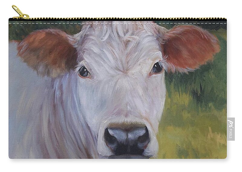 Animal Zip Pouch featuring the painting Cow Painting Ms Ivory by Cheri Wollenberg