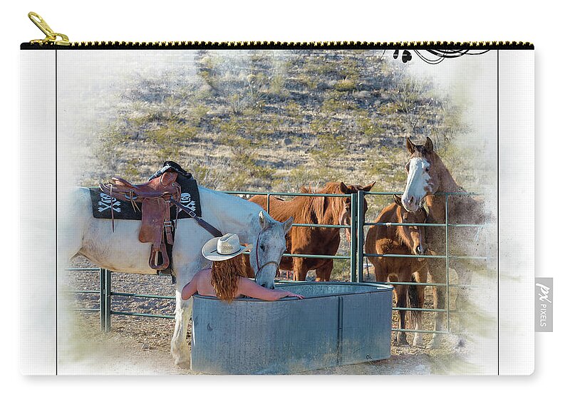  Spa Zip Pouch featuring the photograph Cowgirl Spa 3a of 6 by Walter Herrit