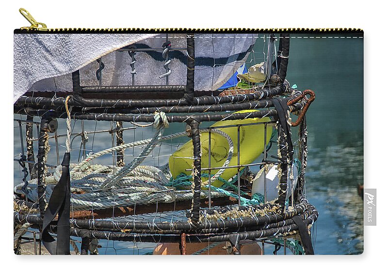 Basket Zip Pouch featuring the photograph Crab pots waiting for low tide by Debra Baldwin