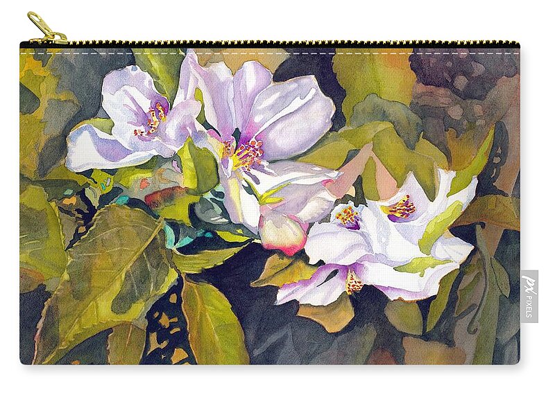 Bonsai Zip Pouch featuring the painting Crabapple Bonsai in Bloom by Gerald Carpenter