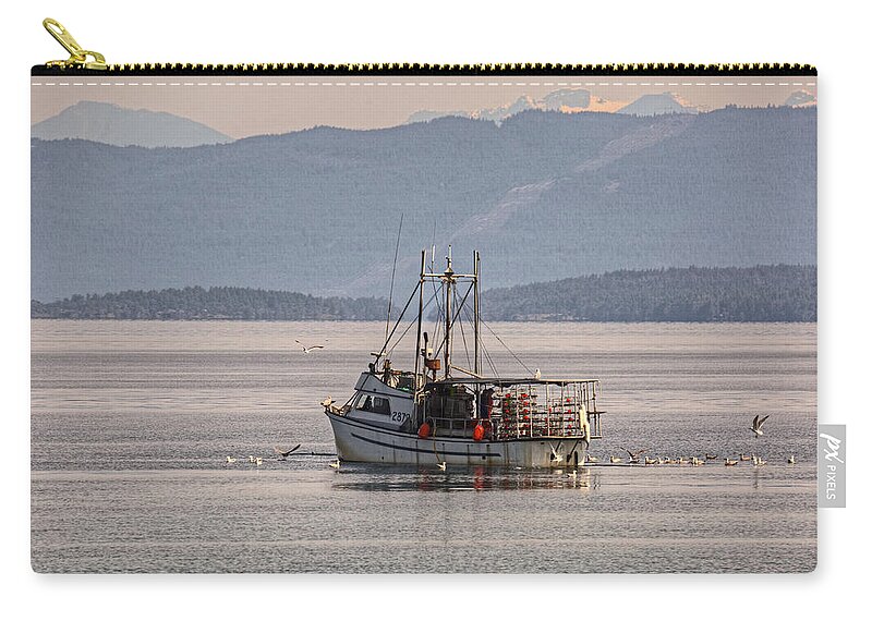 Boat Zip Pouch featuring the photograph Crabbing by Randy Hall