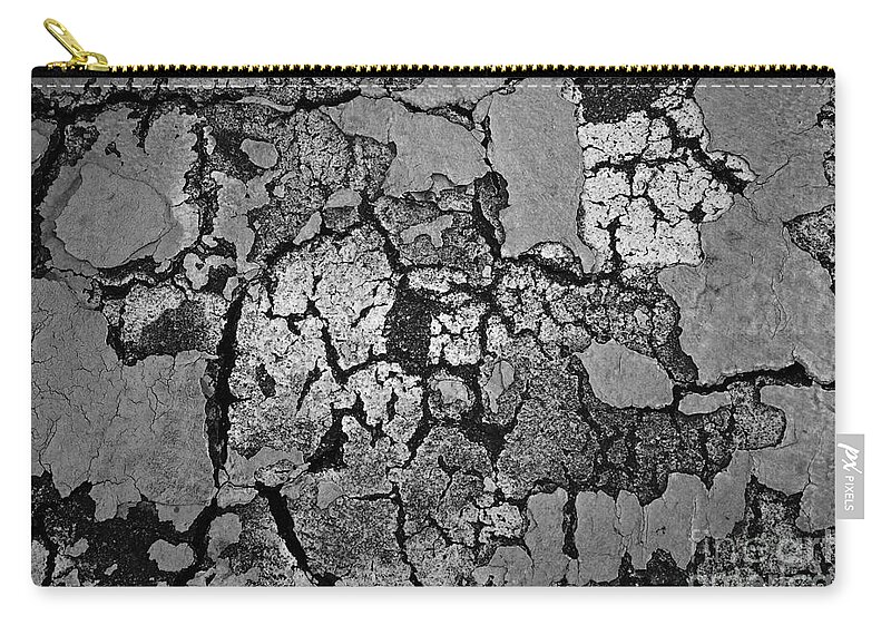 Abstract Zip Pouch featuring the photograph Cracked Paint Abstract BW by David Gordon
