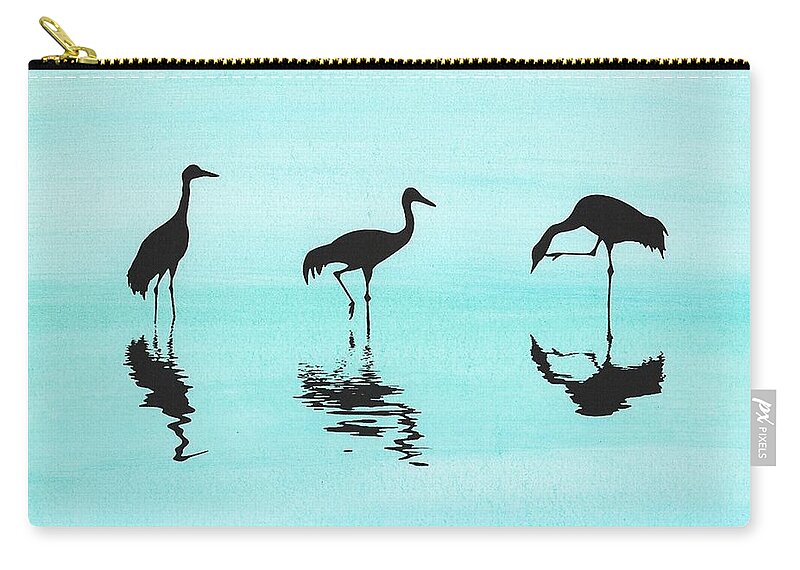 Watercolor Zip Pouch featuring the painting Cranes by Edwin Alverio
