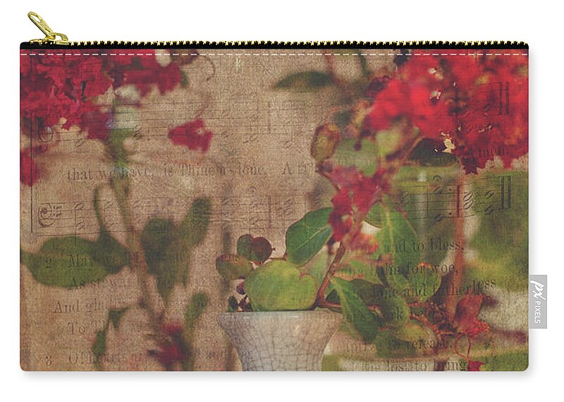 Crapemyrtles Zip Pouch featuring the photograph Crapemyrtles Blue Vase Still Life by Toni Hopper