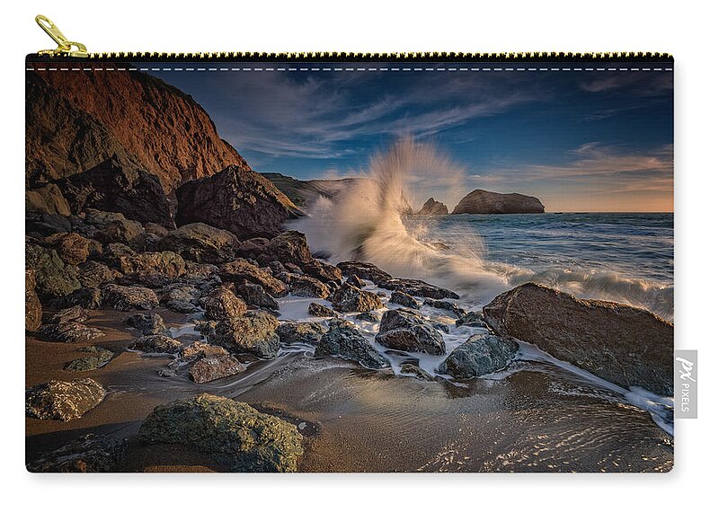 Marin Headlands Zip Pouch featuring the photograph Crashing Waves on Rodeo Beach by Rick Berk