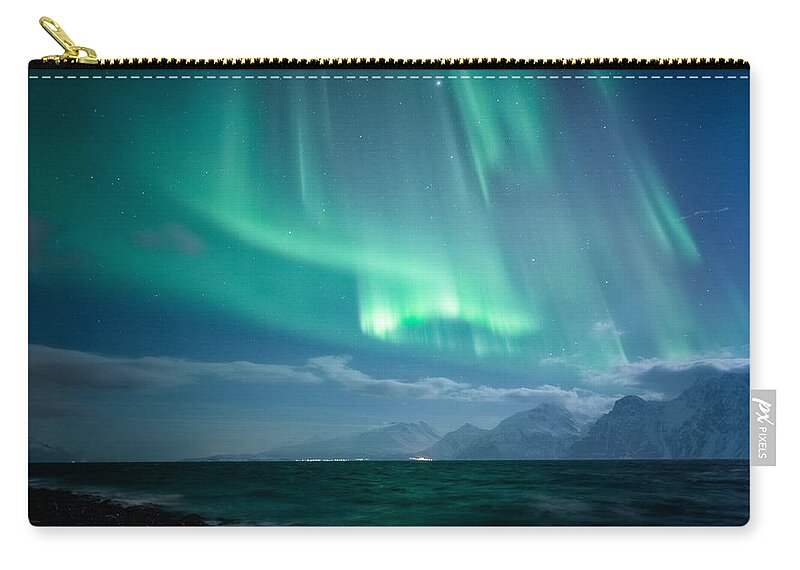Aurora Borealis Zip Pouch featuring the photograph Crashing Waves by Tor-Ivar Naess
