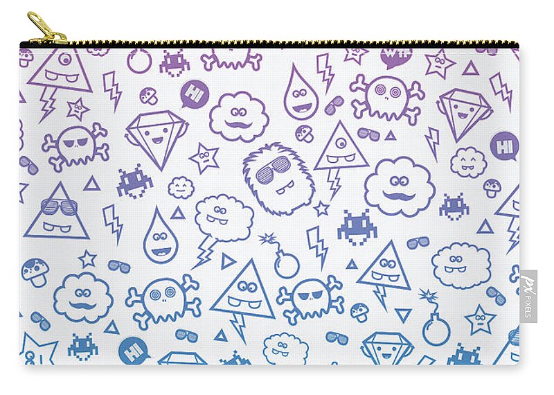 A Collection Of My Cute Monsters :) ! Warning Trend Suspicious! Space Invaders Zip Pouch featuring the digital art Crazy and Cute Monster Patter in blue pink by Philipp Rietz