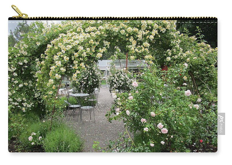 Outdoor Environments Zip Pouch featuring the photograph Cream-colored roses with your coffee by Rosita Larsson
