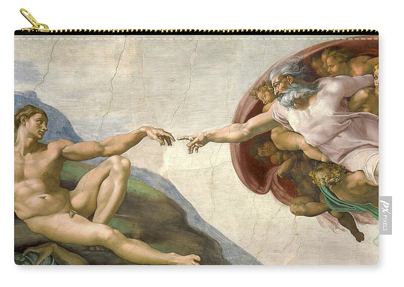 Creation Of Adam Zip Pouch featuring the painting Creation of Adam - Painted by Michelangelo by War Is Hell Store