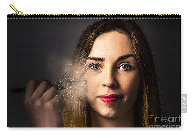 Makeup Zip Pouch featuring the photograph Creative dark makeup beauty applying blush powder by Jorgo Photography