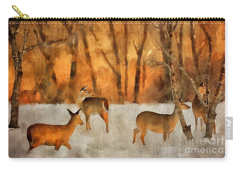Deer Zip Pouch featuring the digital art Creatures of a Winter Sunset by Lois Bryan