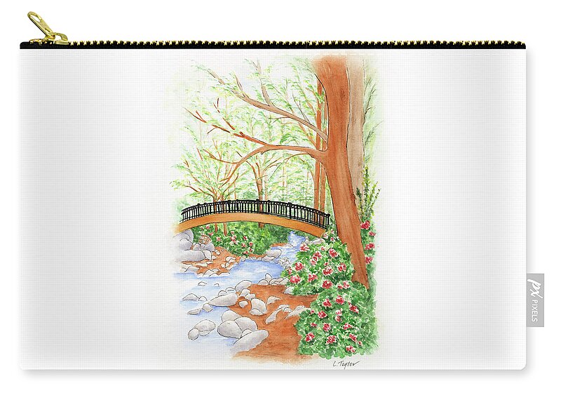 Lithia Park Zip Pouch featuring the painting Creek Crossing by Lori Taylor