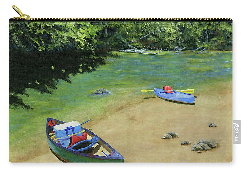 Canoe Carry-all Pouch featuring the painting Creek Lunch Break by Donna Tucker
