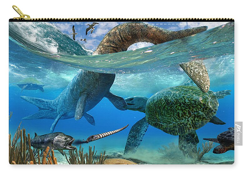 Paleoart Zip Pouch featuring the digital art Cretaceous Marine Scene by Julius Csotonyi