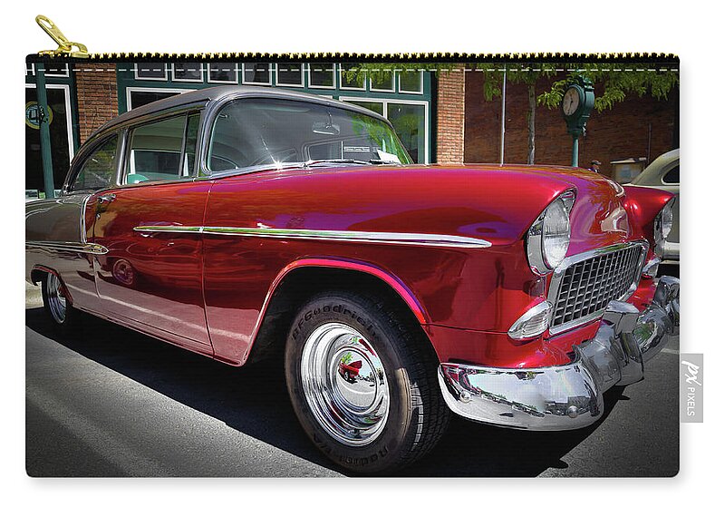 Crimson And Gray 1955 Chevy Zip Pouch featuring the photograph Crimson and Gray 1955 Chevy by David Patterson