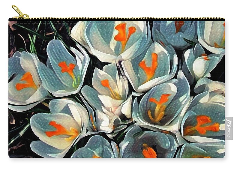Crocus Zip Pouch featuring the photograph Crocus in the Shadows by Kathie Chicoine