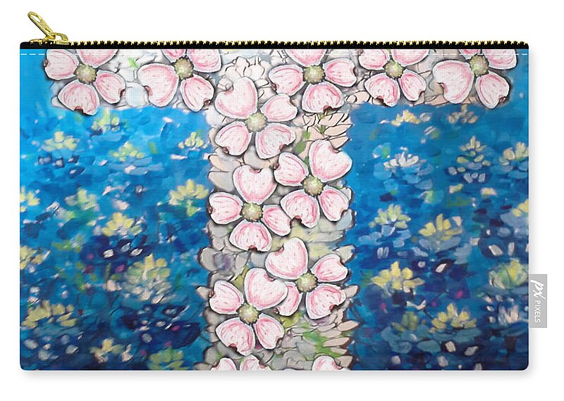 Religious Zip Pouch featuring the digital art Cross of Flowers by Kevin Middleton