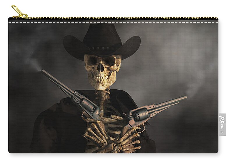 Skeleton Gunslinger Zip Pouch featuring the digital art Crossbones by Daniel Eskridge