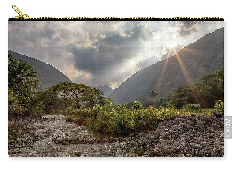 Waipio Valley Zip Pouch featuring the photograph Crossing Hiilawe Stream by Susan Rissi Tregoning