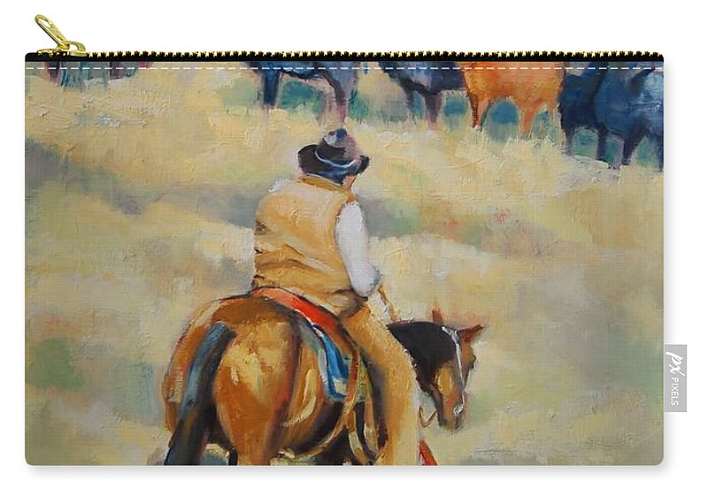 Cattle Zip Pouch featuring the painting Crossing by Jean Cormier