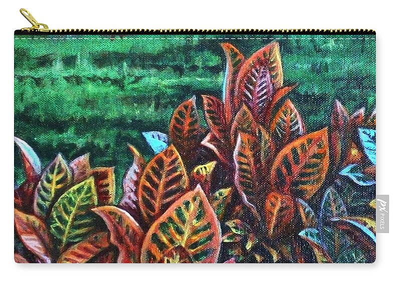 Crotons Zip Pouch featuring the painting Crotons 4 by Usha Shantharam