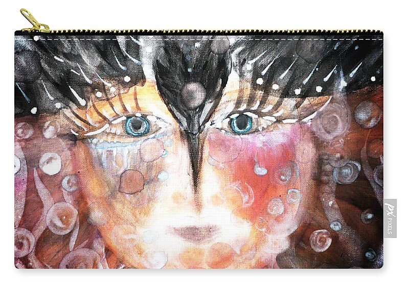 Crow Zip Pouch featuring the painting Crow Child by 'REA' Gallery