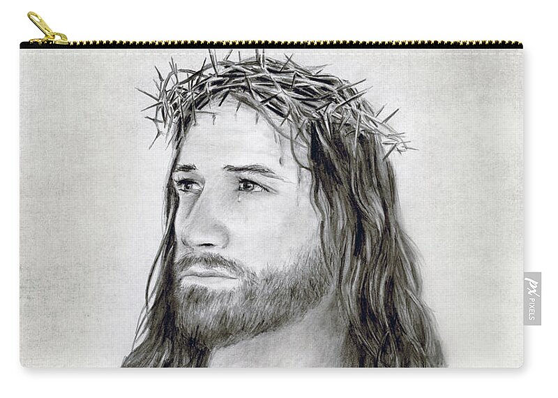 Crown Zip Pouch featuring the drawing Crown of Thorns by Brent Borup