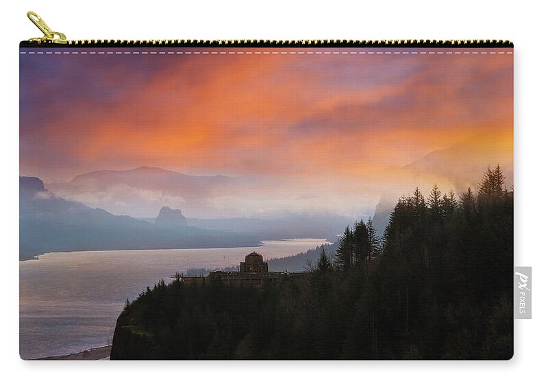 Vista House Zip Pouch featuring the photograph Crown Point at Columbia River Gorge during Sunrise by David Gn