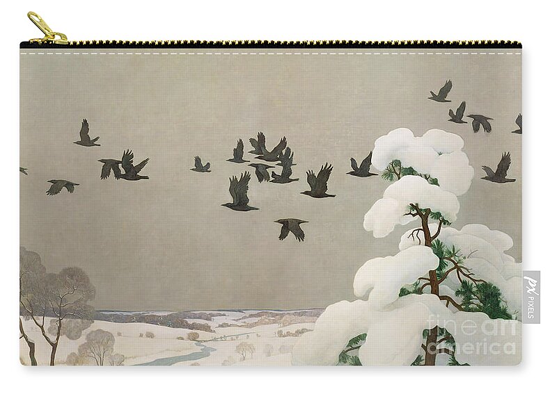 Crows In Winter Zip Pouch featuring the painting Crows in Winter by Newell Convers Wyeth