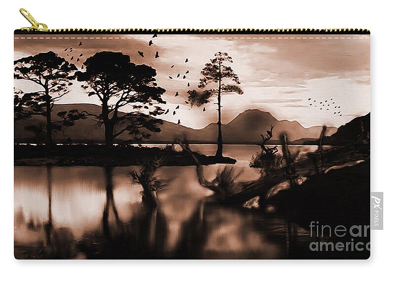 Trick Zip Pouch featuring the painting Crows Scenery by Gull G