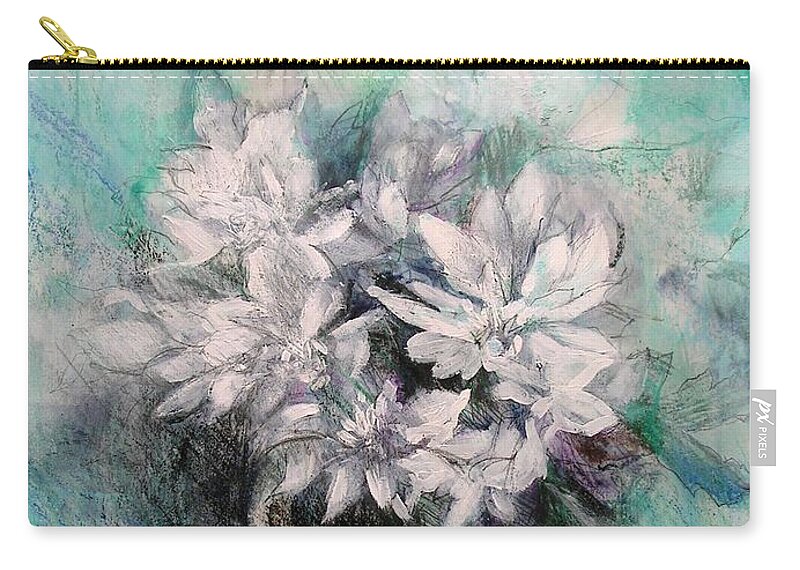 White Flowers Zip Pouch featuring the painting Crysanthymums by Chris Hobel