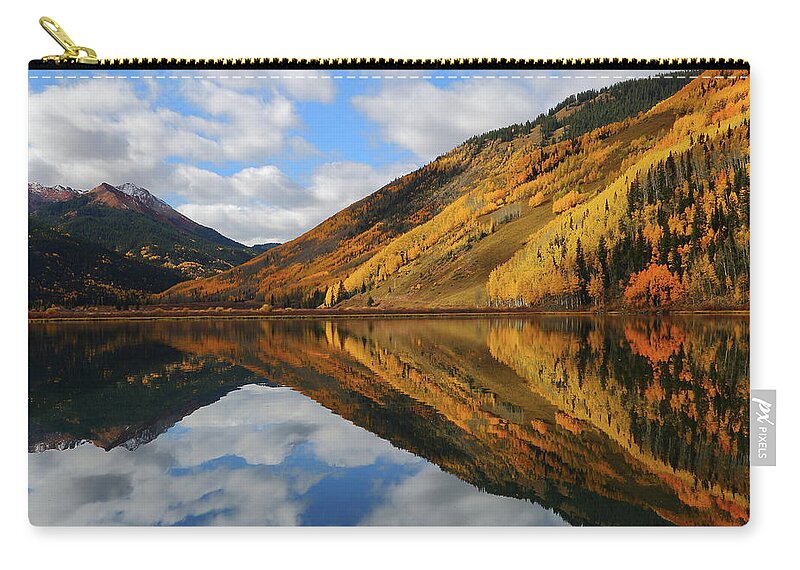 Crystal Zip Pouch featuring the photograph Crystal lake autumn reflection by Jetson Nguyen