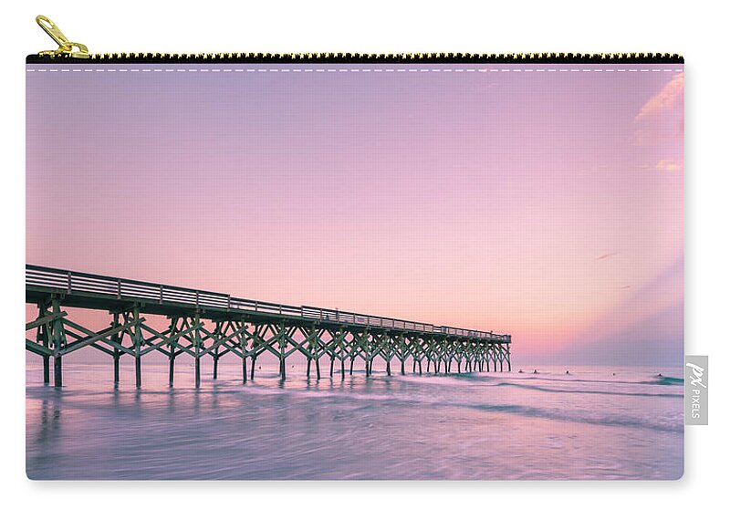 North Zip Pouch featuring the photograph Crystal Pier Wrightsville Beach Sunset Panorama by Ranjay Mitra