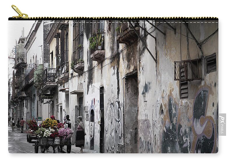  Cuba Street Life Zip Pouch featuring the photograph Cuban Flower Vendor by David Chasey