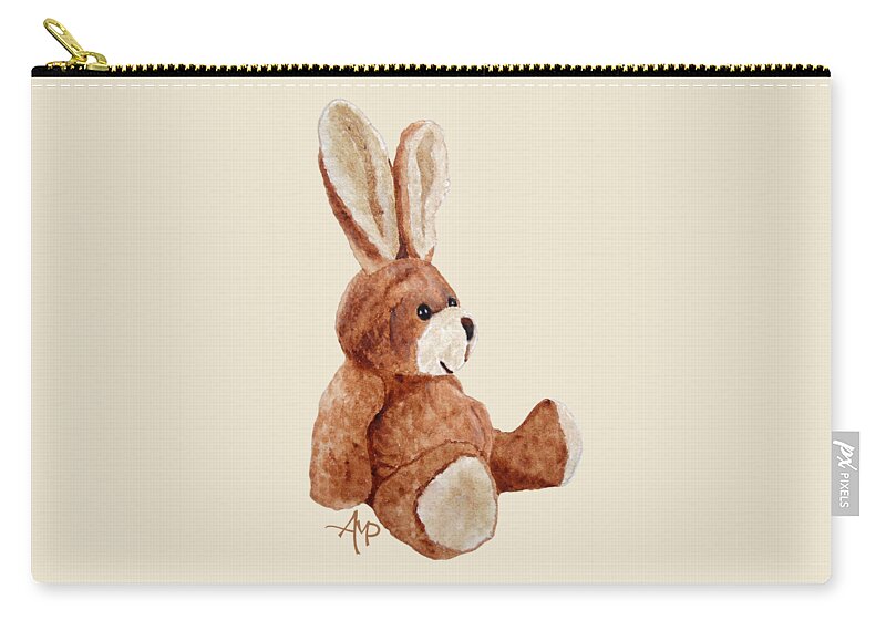 Cuddly Rabbit Zip Pouch featuring the painting Cuddly Rabbit by Angeles M Pomata