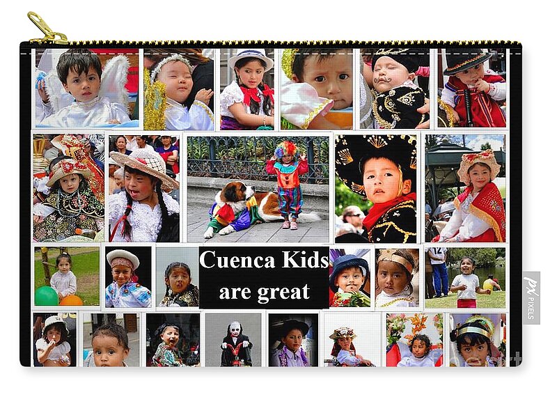 Photo Zip Pouch featuring the photograph Cuenca Kids Collage by Al Bourassa