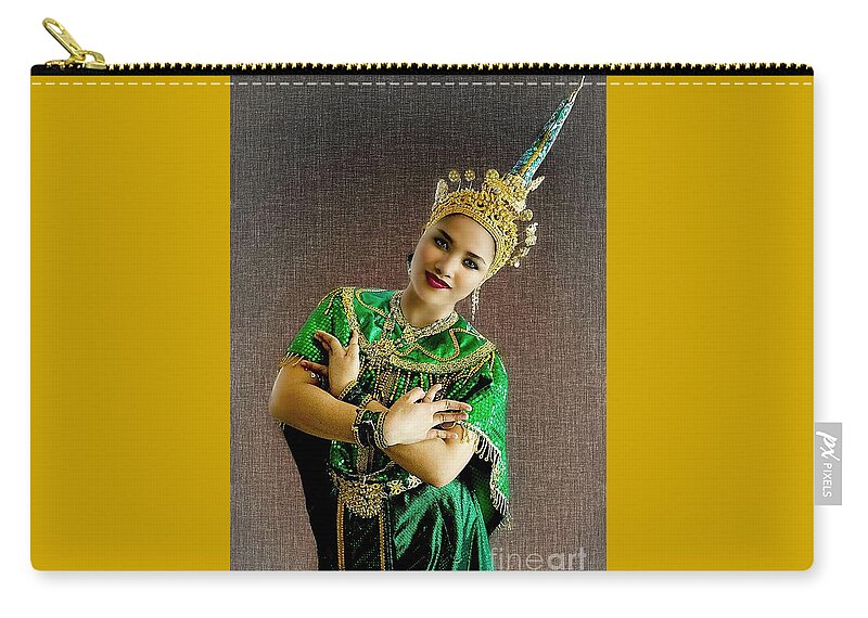 Thailand Zip Pouch featuring the digital art Cultural Siam Dancing Girl by Ian Gledhill