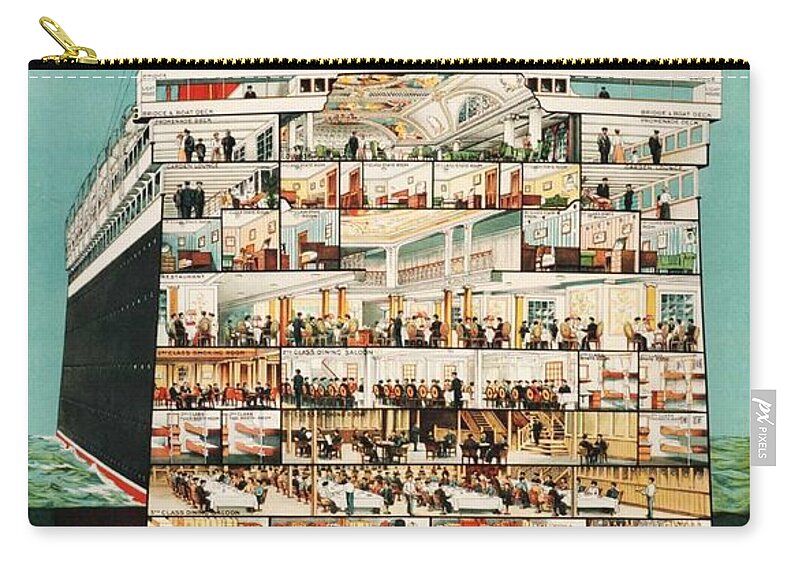 Ship Poster Zip Pouch featuring the painting Cunard Liner Poster by Vincent Monozlay