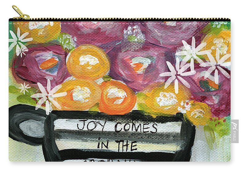 Joy Comes In The Morning Zip Pouch featuring the painting Cup Of Joy 2- Contemporary Floral Painting by Linda Woods