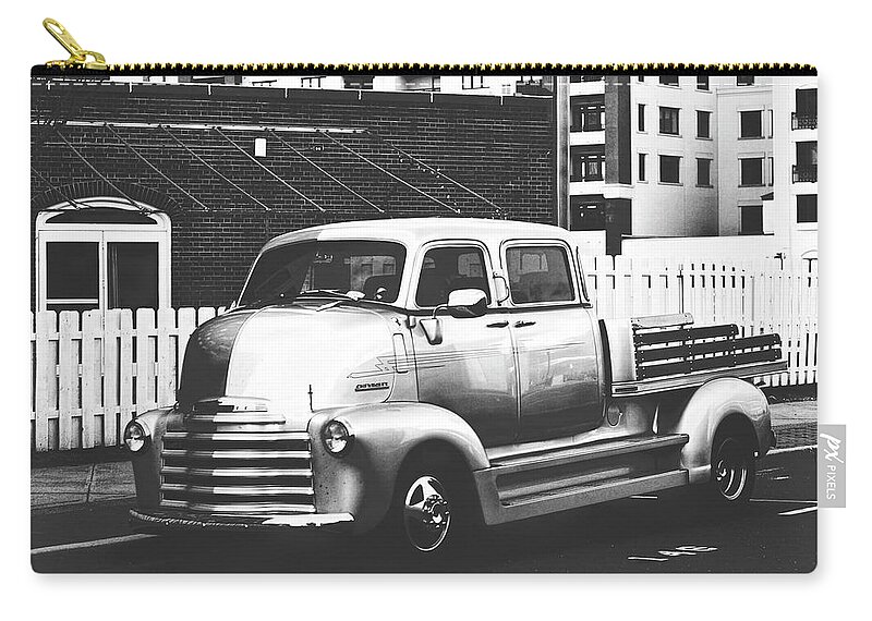 Terry D Photography Zip Pouch featuring the photograph Custom Chevy Asbury Park NJ Black and White by Terry DeLuco