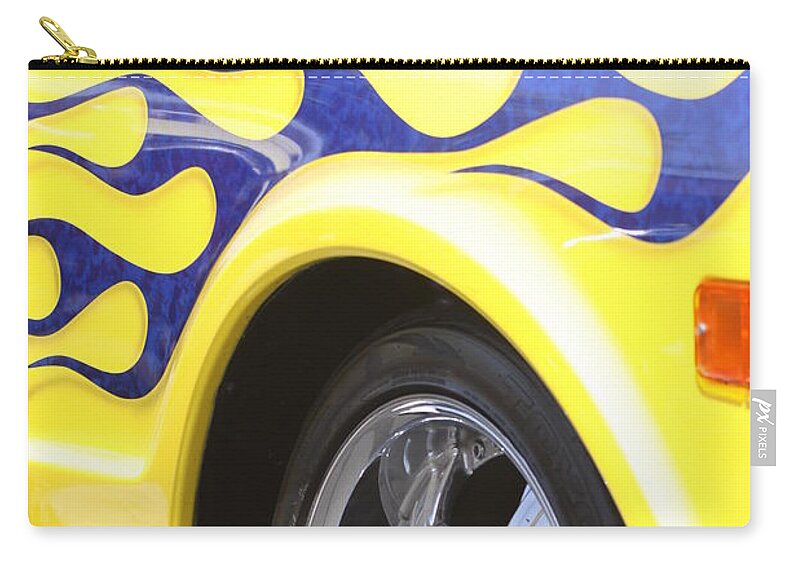 Blue Zip Pouch featuring the photograph Custom Hot Rod blue on yellow by Jeff Floyd CA