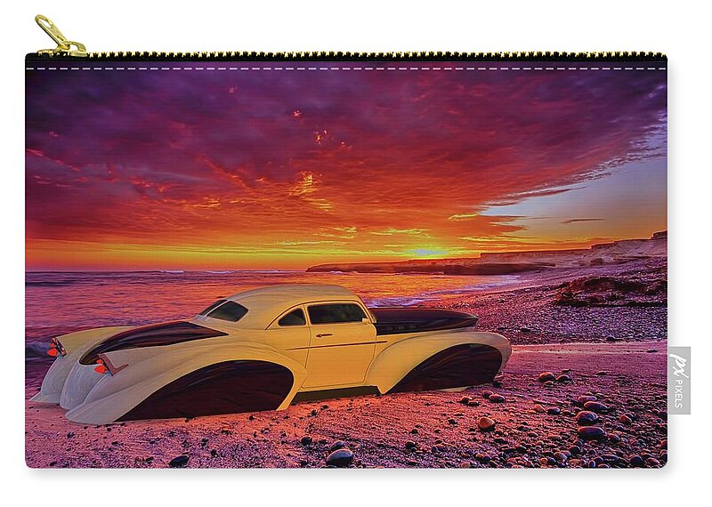 Custom Lead Sled # Sunset # Visualization # C4d #3d Model#3d Rendering # Photorealistic # Retro #auto # Vintage Cars #3d Render# Hot Rod #classic#collector Cars# Zip Pouch featuring the photograph Custom Lead Sled by Louis Ferreira