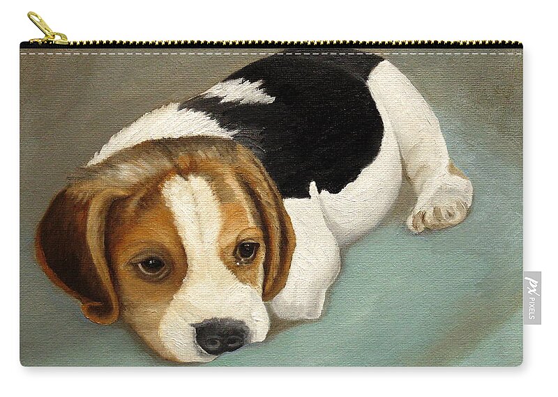 Beagle Zip Pouch featuring the painting Cute Beagle by Angeles M Pomata