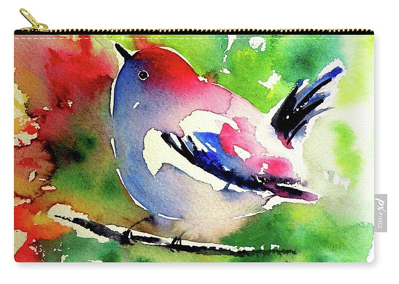 Bird Zip Pouch featuring the painting Cute little bird III by Kovacs Anna Brigitta